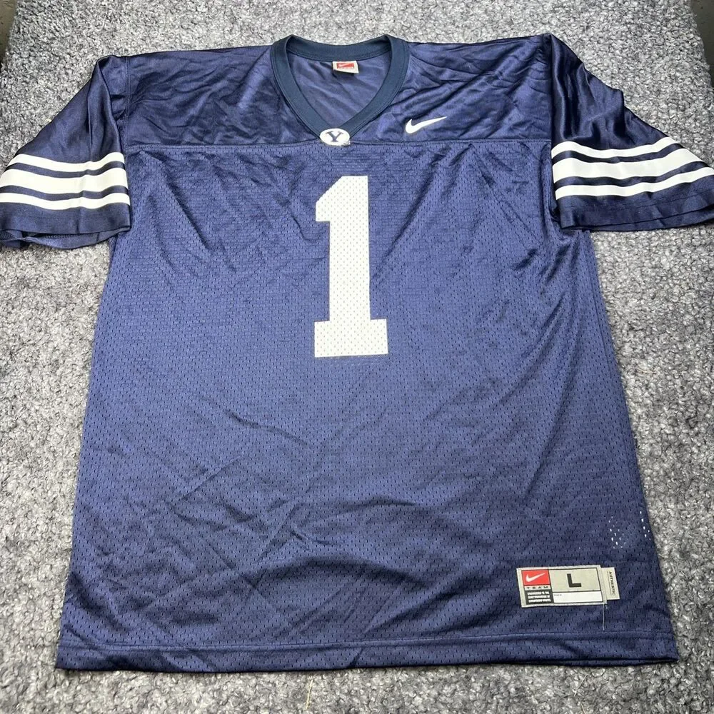 Vtg Nike Team Brigham Young BYU Cougars #1 Football Authentic Rare Jersey Men L